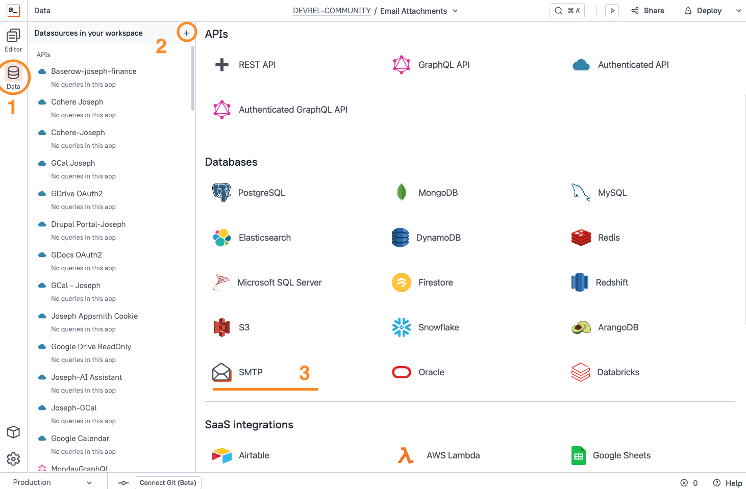 create SMTP datasource