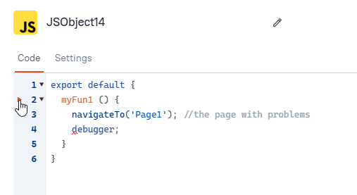 JSObject function - debugger statement