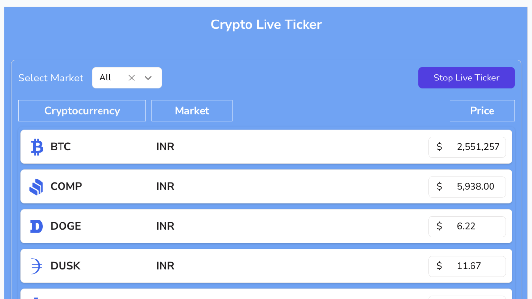Live Cryptocurrency App