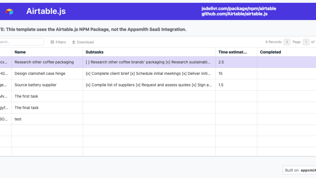 Airtable-Js NPM Package Demo