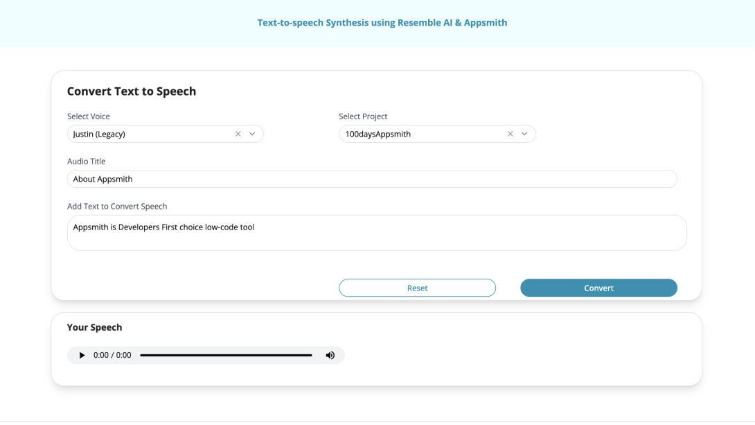 Text-To-Speech Synthesis Using Appsmith & Resemble.ai