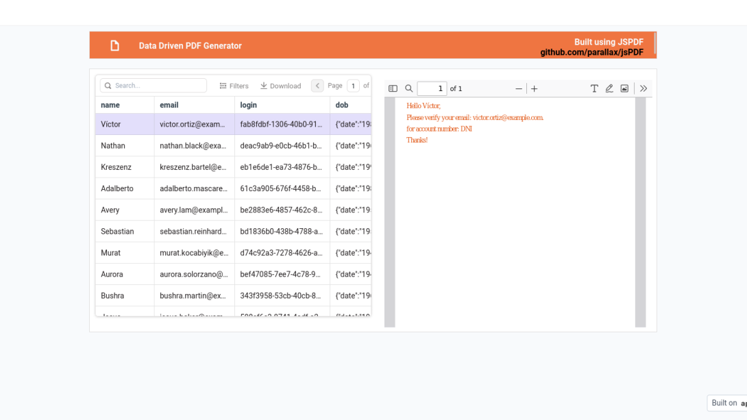 Data Driven PDF Generator