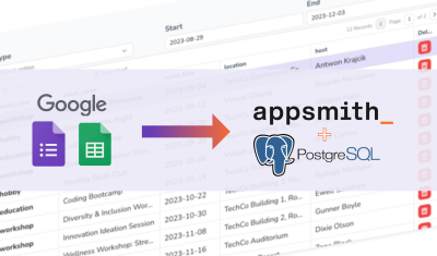 Company Event Tracker: Migrating from Google Forms + Sheets, to Appsmith + Postgres cover image