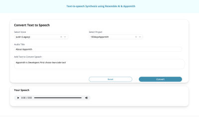 Text-To-Speech Synthesis Using Appsmith & Resemble.ai cover image