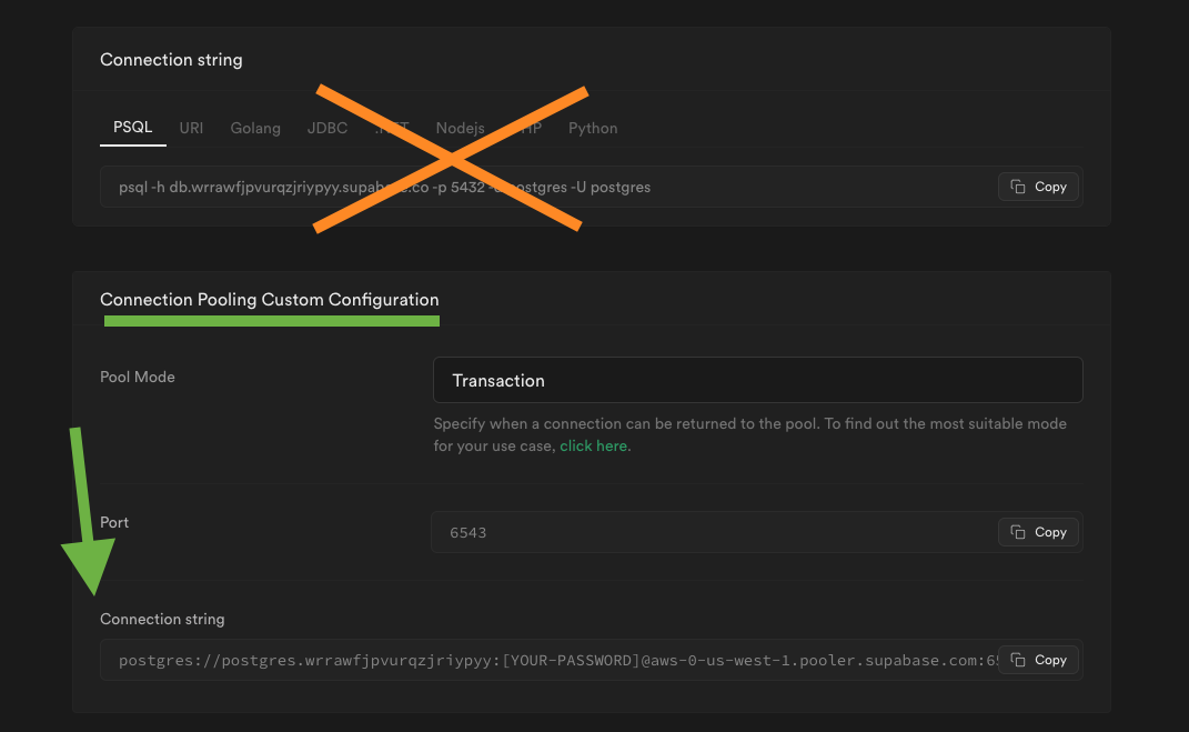 supabase connection pooling settings