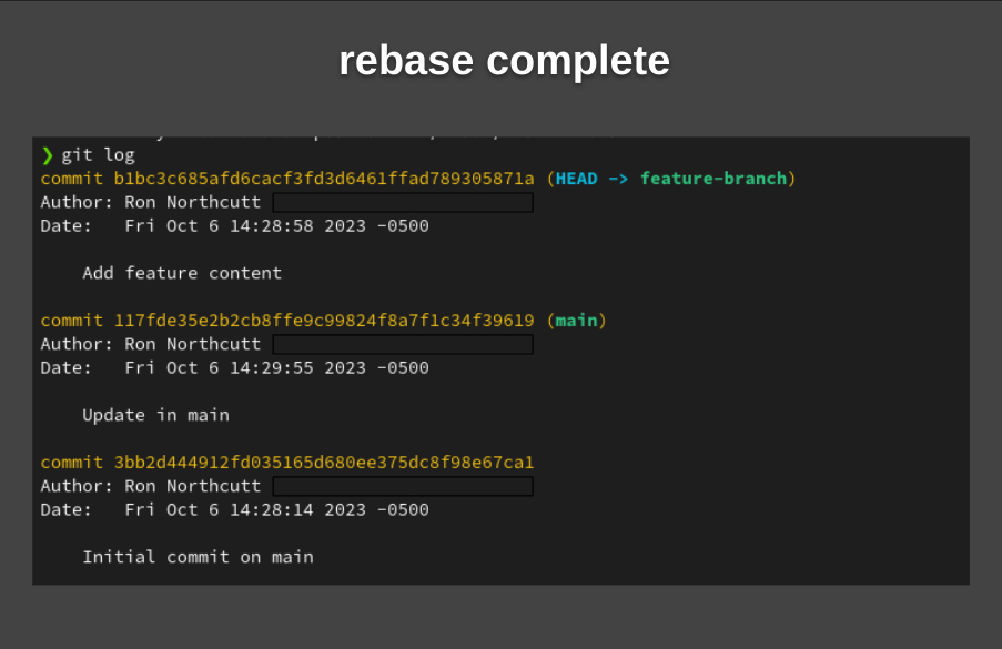 git rebase tutorial - rebase complete