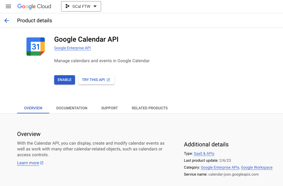 enable google cal api