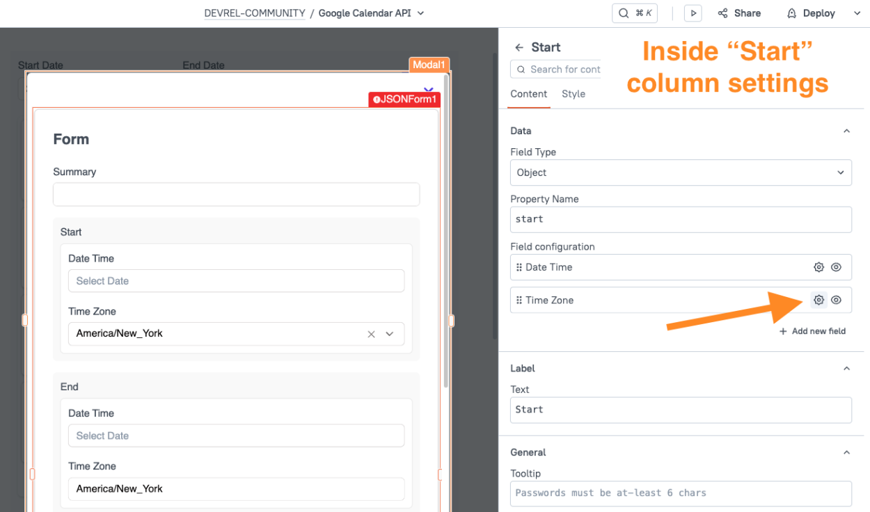 column settings