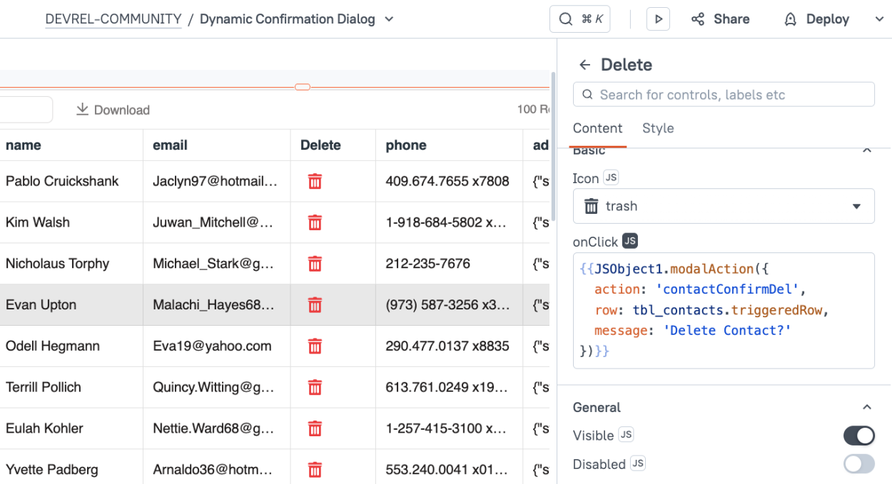 dynamic modal call