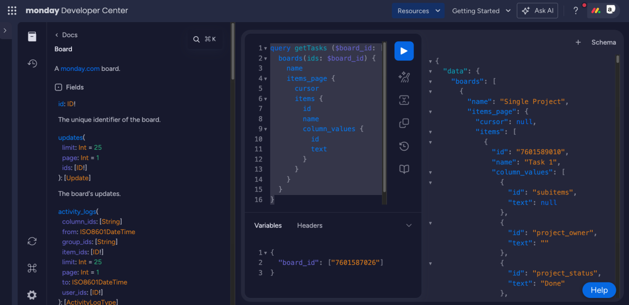 monday graphql playground