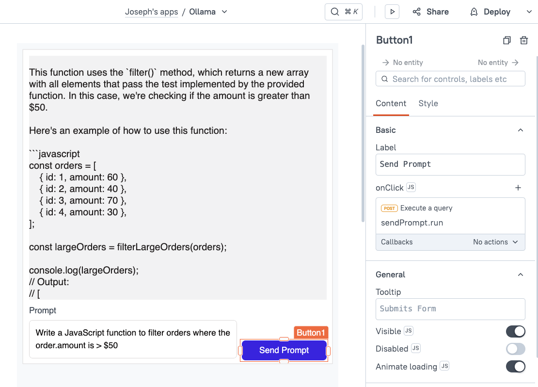 Llama running locally with Appsmith