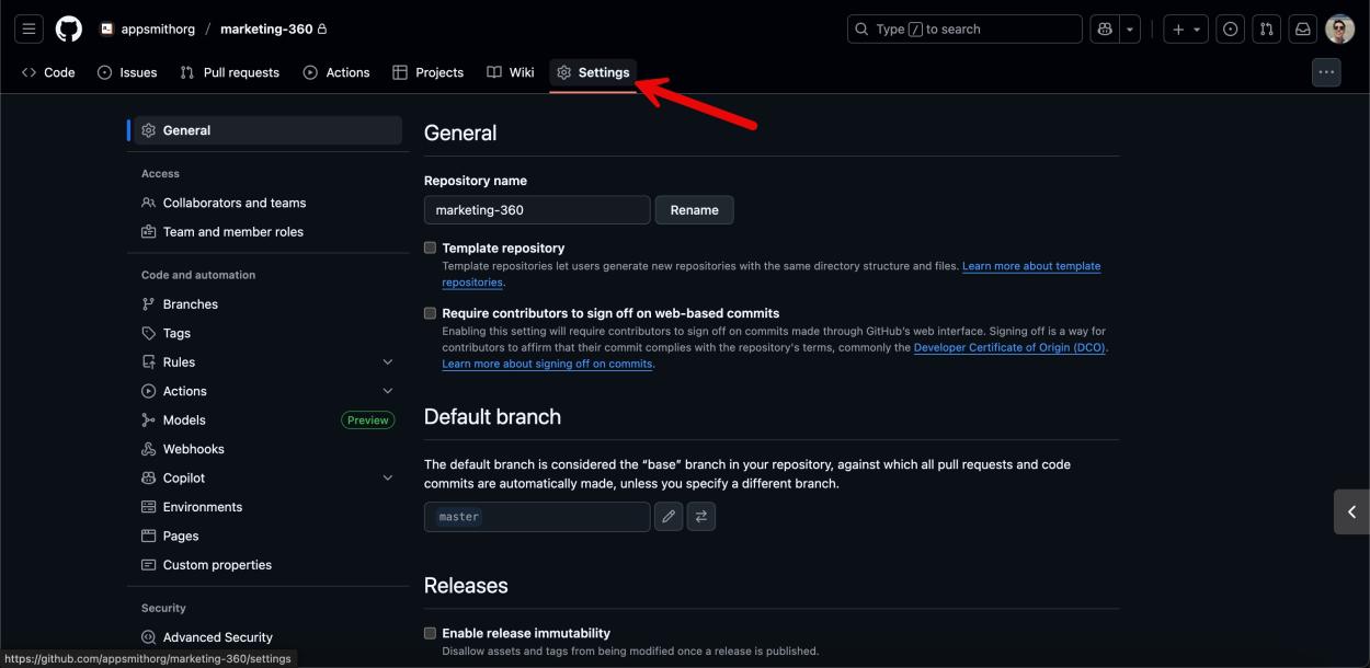 Go to repository settings