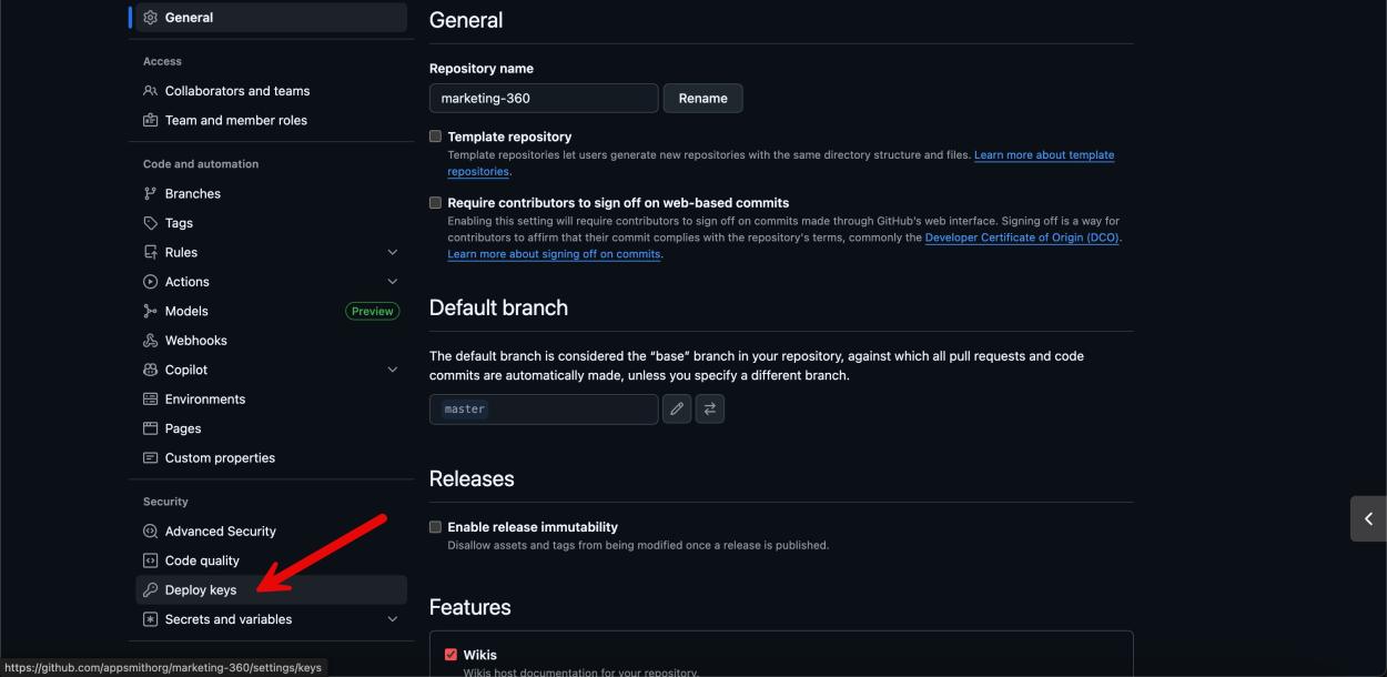 Click on the Deploy keys menu